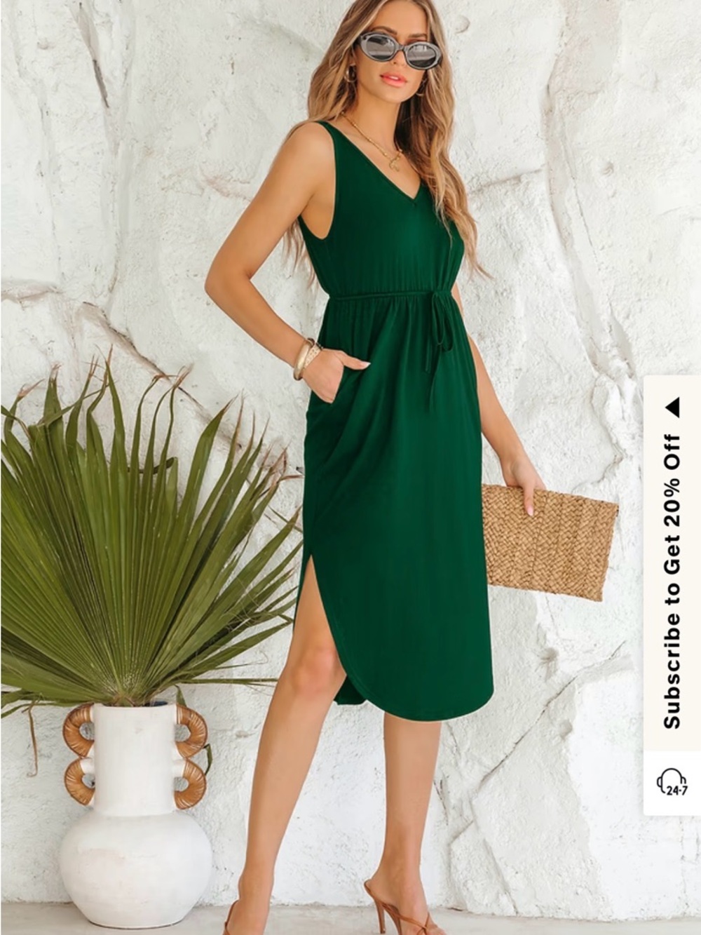 Cupshe Dark Green V-Neck Tie-Waist Midi Dress S NWT